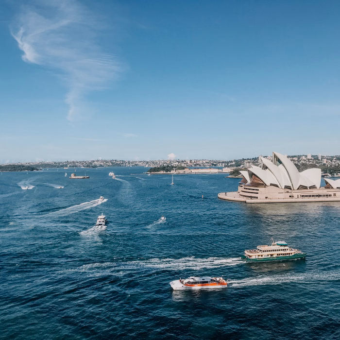 Australia visit visa destination card showing Sydney Opera House and Sydney Harbour