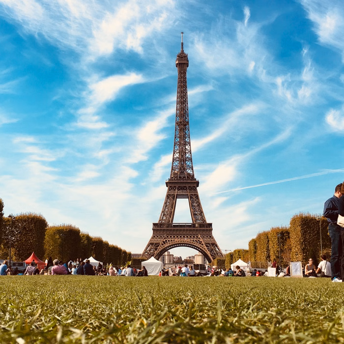 Schengen visa destination card showing the Eiffel Tower in Paris, France